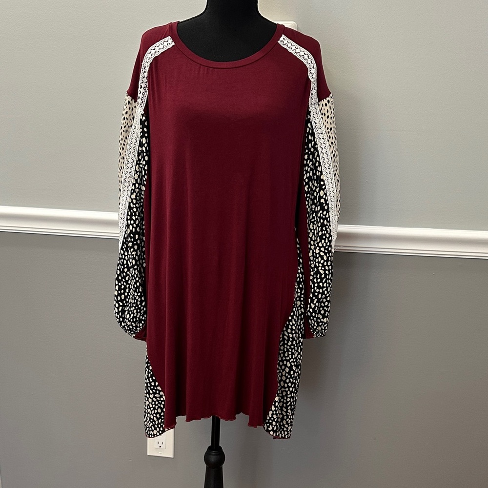 Women's Burgundy and Black Midi Dress